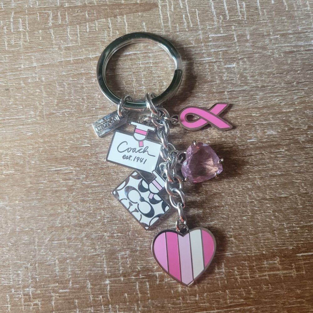 COACH Keychain Pink Cancer Ribbon, Pink Swarovski Heart, and Nurses Cure Bottle - Picture 3 of 4